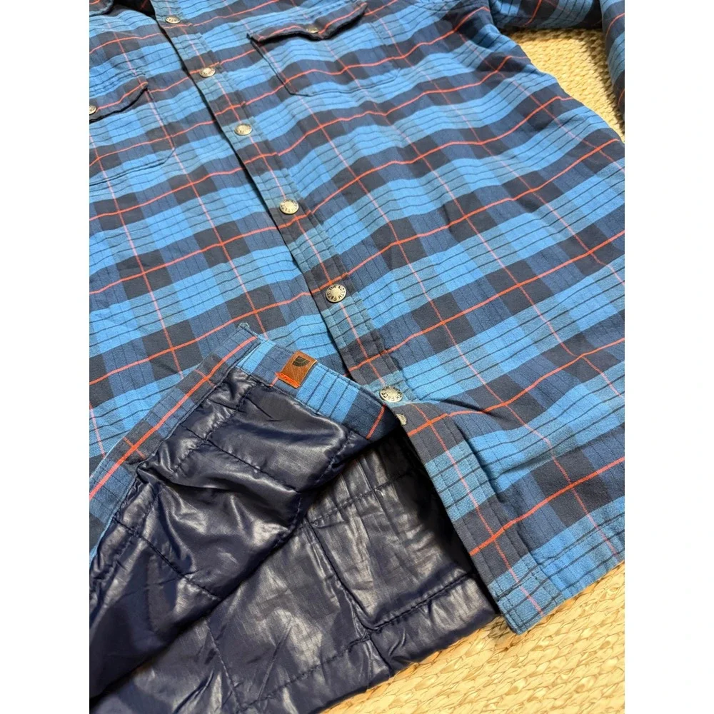 The North Face Mens Blue Plaid Quilted Insulated Flannel Shirt Jacket Large L